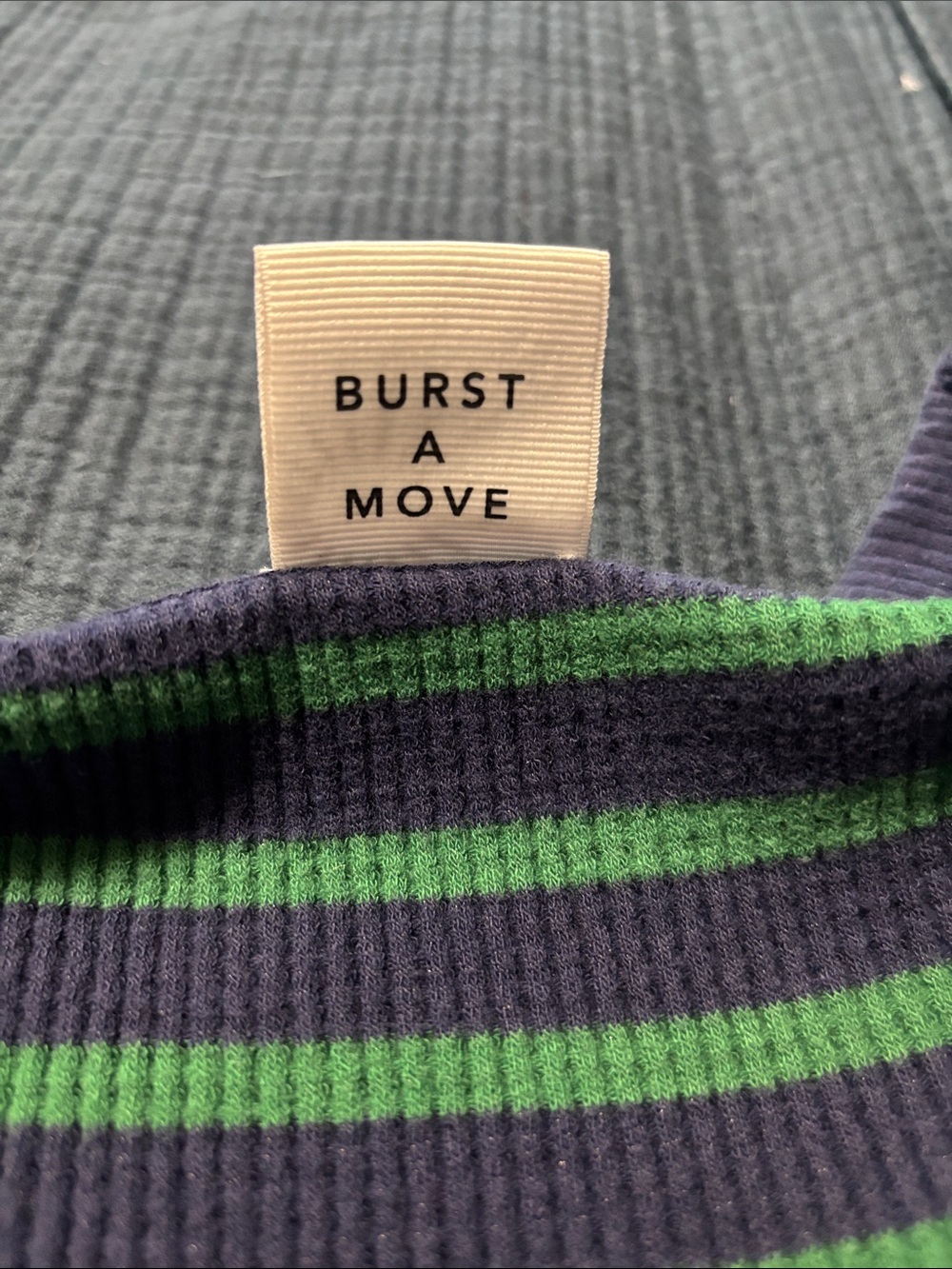 aerie Women's Green and Navy Striped Waffle Crewneck Sweater - Picture 6 of 7
